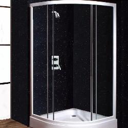 black sparkle effect wall panels in a shower